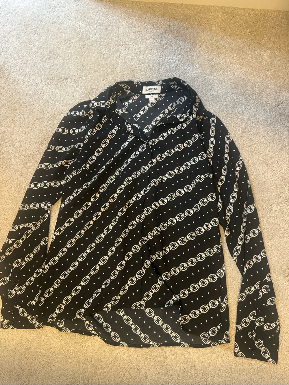 Express Black Chain-Print Button-Up Portofino blouse